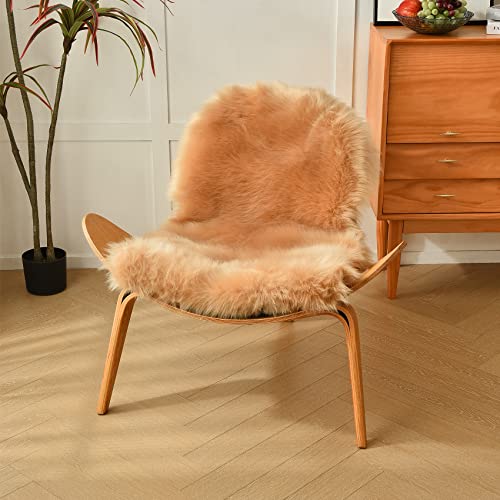 duduta Beige Faux Sheepskin Throw Rug 2x3 ft, Fluffy Shag Fur Chair Cover Small Bedside Dorm Rug Non Slip Machine Washable - Image 2