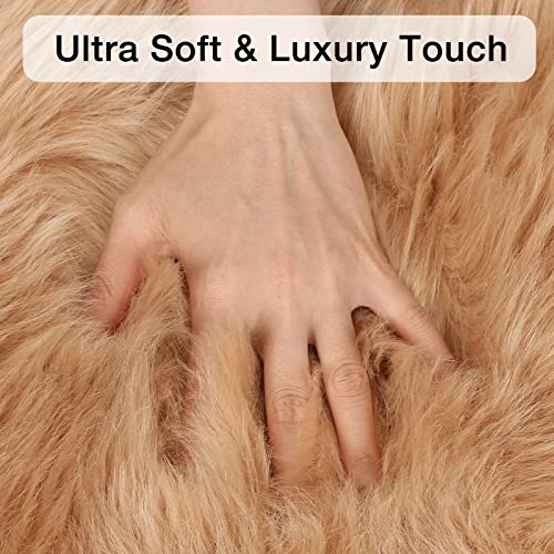 duduta Beige Faux Sheepskin Throw Rug 2x3 ft, Fluffy Shag Fur Chair Cover Small Bedside Dorm Rug Non Slip Machine Washable - Image 4