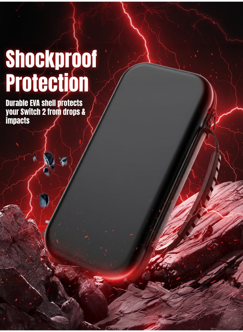 أركس حقيبة حمل لجهاز سويتش 2 + أغطية عصا تحكم مجانية – حقيبة سفر بغطاء صلب وبطانة ناعمة، تحتوي على 10 فتحات للألعاب، مقاومة للصدمات ورذاذ الماء، سهلة الحمل بمقبض - Image 3