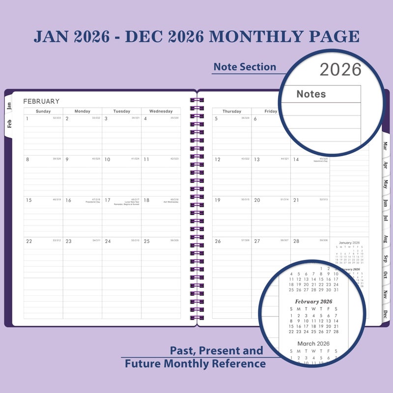 BooQool 2026 Planner - Jan. 2026 - Dec. 2026, 8" x 10", Calendar Planner 2026, 2026 Planner Weekly and Monthly Spiral Bound, Flexible Cover, To-Do List, 12 Monthly Tabs - Image 3