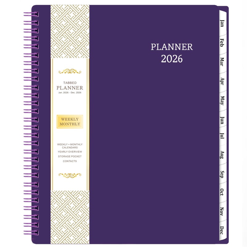 BooQool 2026 Planner - Jan. 2026 - Dec. 2026, 8" x 10", Calendar Planner 2026, 2026 Planner Weekly and Monthly Spiral Bound, Flexible Cover, To-Do List, 12 Monthly Tabs - Image 1