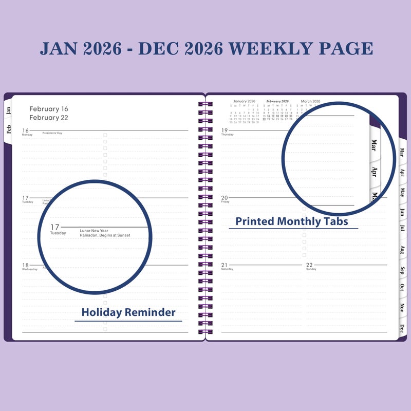BooQool 2026 Planner - Jan. 2026 - Dec. 2026, 8" x 10", Calendar Planner 2026, 2026 Planner Weekly and Monthly Spiral Bound, Flexible Cover, To-Do List, 12 Monthly Tabs - Image 4