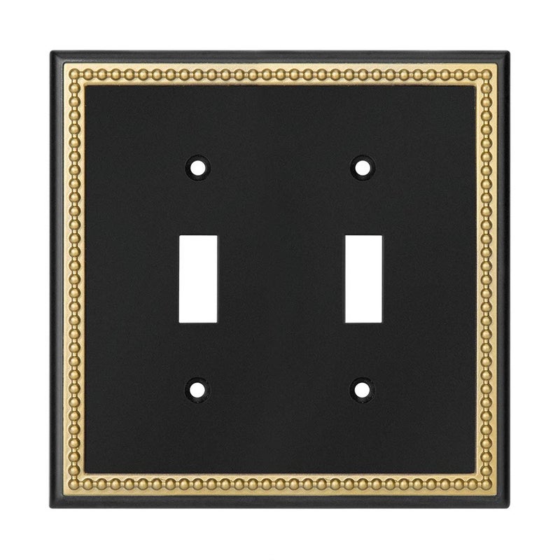 Pearled Frame Decorative Wall Plate Switch Plate Outlet Cover Double Toggle Black Dark Golden