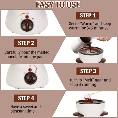 VAlinks Mini Chocolate Fondue Pot Electric Chocolate Melting Pot with 6pcs Artistic Forks Perfect for Children's Party Christmas Gifts (White) - Image 3