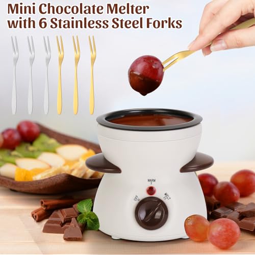 VAlinks Mini Chocolate Fondue Pot Electric Chocolate Melting Pot with 6pcs Artistic Forks Perfect for Children's Party Christmas Gifts (White) - Image 4
