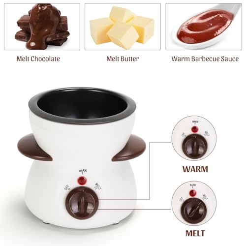 VAlinks Mini Chocolate Fondue Pot Electric Chocolate Melting Pot with 6pcs Artistic Forks Perfect for Children's Party Christmas Gifts (White) - Image 5
