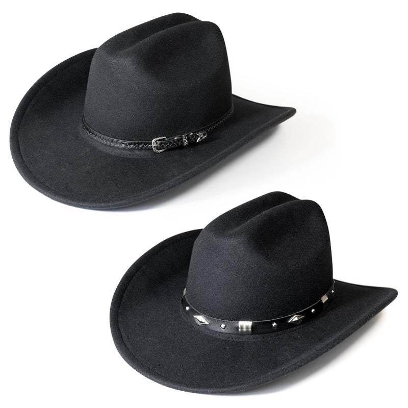WAYCOM Cowboy Hat for Men: Western Wide Brimmed for Cowgirl - 2 Decorative Band for Men Women - Felt Hats for Party/Festival (Black, Large) - Image 5