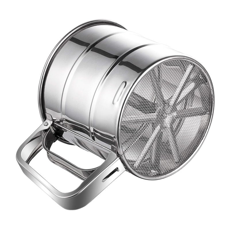 Honbuty Stainless Steel Mesh Flour Sifter for Baking Double Layer Fine Mesh Baking Sifter One Hand Press Crank Sifter for Powdered Sugar Shaker Duster Flour Sieve Sifter for Baking Cake - Image 1