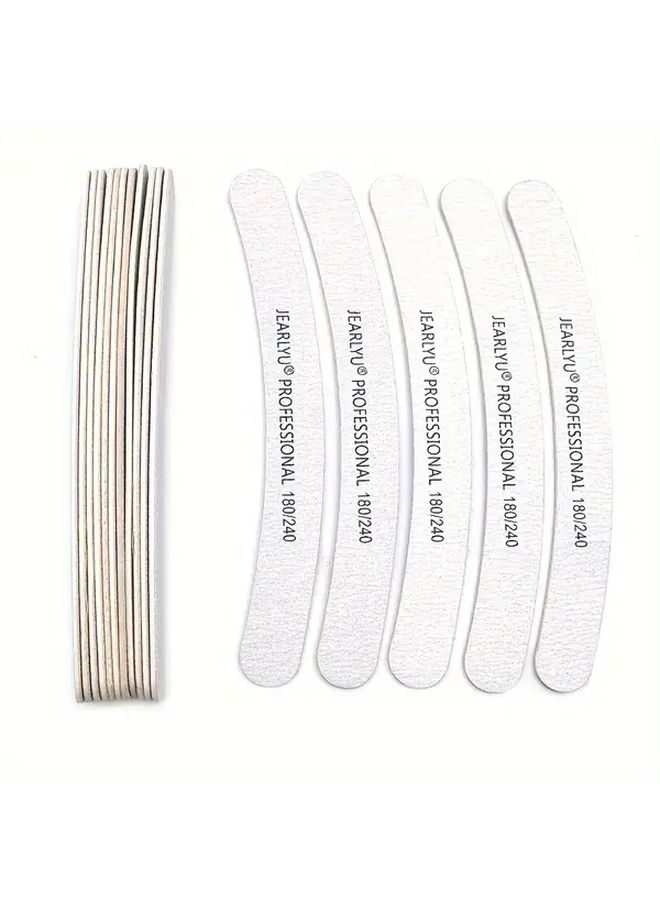 10 Pcs Double Sided Gray Sandpaper Nail Files Grit 100 180 240 Wooden Banana Shaped - Image 5