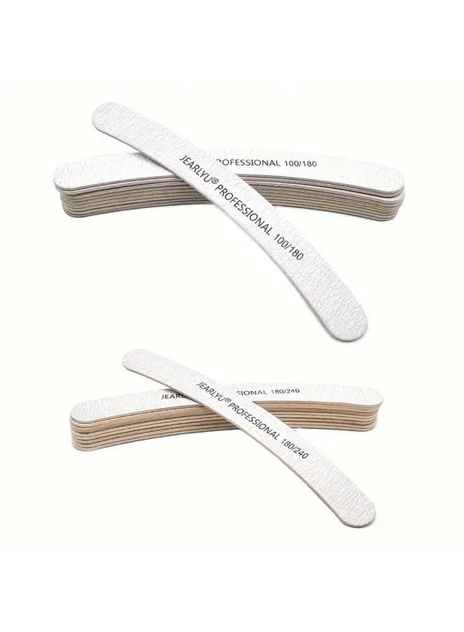10 Pcs Double Sided Gray Sandpaper Nail Files Grit 100 180 240 Wooden Banana Shaped - Image 1