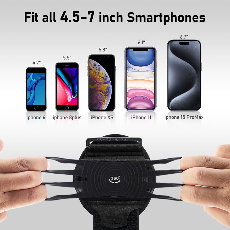 HLOMOM Wristband Phone Holder for Running,Forearm Armbands 360Â° Rotatable & Detachable Compatible with All 4.5-7 inch Cellphone for iPhone 16/15/14/Pro/ProMax/13/12/11/mini/XS/XR,for Workout Jogging - Image 2