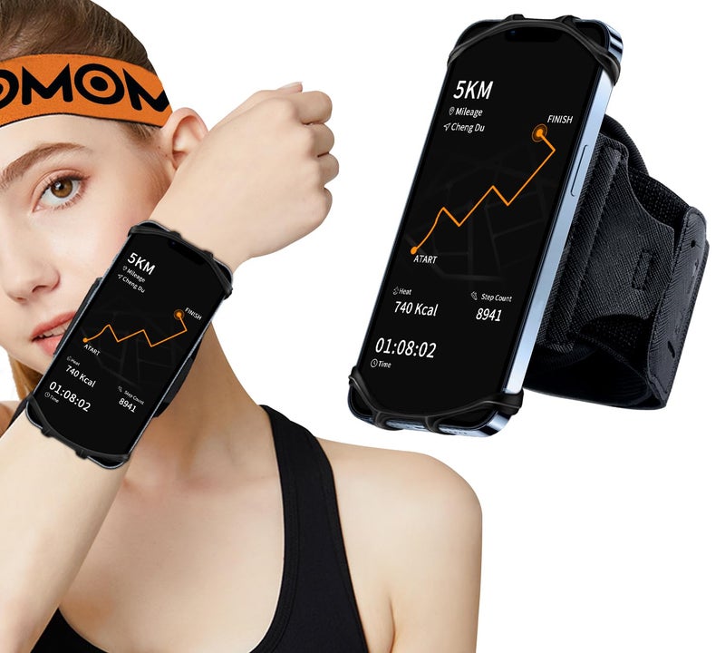 HLOMOM Wristband Phone Holder for Running,Forearm Armbands 360Â° Rotatable & Detachable Compatible with All 4.5-7 inch Cellphone for iPhone 16/15/14/Pro/ProMax/13/12/11/mini/XS/XR,for Workout Jogging - Image 1