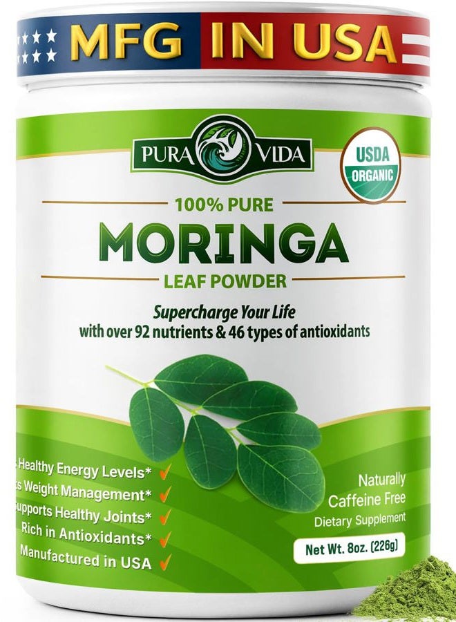 Pura Vida Moringa Moringa Powder by - USDA Organic Moringa Powder, Organic Moringa Oleifera, Moringa Leaf Powder| Perfect for Smoothies, Recipes and Moringa Tea. 8 oz. - Image 1
