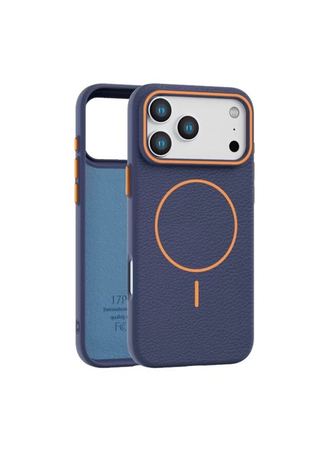 Luxury  (MagSafe) Protective Case for iPhone 17 Pro max - with Litchi Leather Texture and Flannel Inner