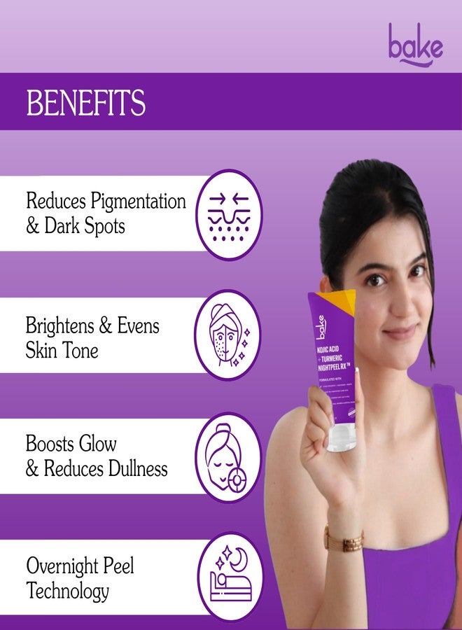 BAKE 1% Kojic Acid Night Peel Off Mask with Niacinamide & Turmeric | Reduces Pigmentation, Dark Spots & Tan | Overnight Peel Technology | Skin Brightening, Instant Glow - 100g (Collagen, 100.00 ml) (Kojic Acid) - Image 3