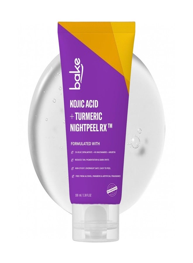 BAKE 1% Kojic Acid Night Peel Off Mask with Niacinamide & Turmeric | Reduces Pigmentation, Dark Spots & Tan | Overnight Peel Technology | Skin Brightening, Instant Glow - 100g (Collagen, 100.00 ml) (Kojic Acid) - Image 1