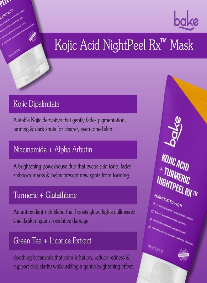 BAKE 1% Kojic Acid Night Peel Off Mask with Niacinamide & Turmeric | Reduces Pigmentation, Dark Spots & Tan | Overnight Peel Technology | Skin Brightening, Instant Glow - 100g (Collagen, 100.00 ml) (Kojic Acid) - Image 2
