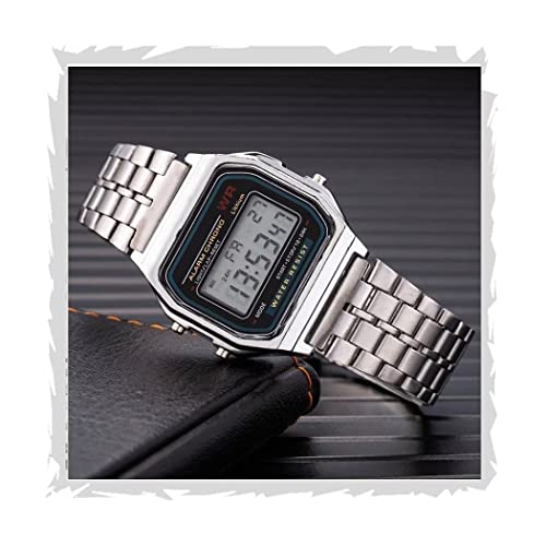 CLOUDWOOD Digital Square Dial Vintage Unisex Wrist Watch for Men Women -WCH70 (Silver) - Image 1