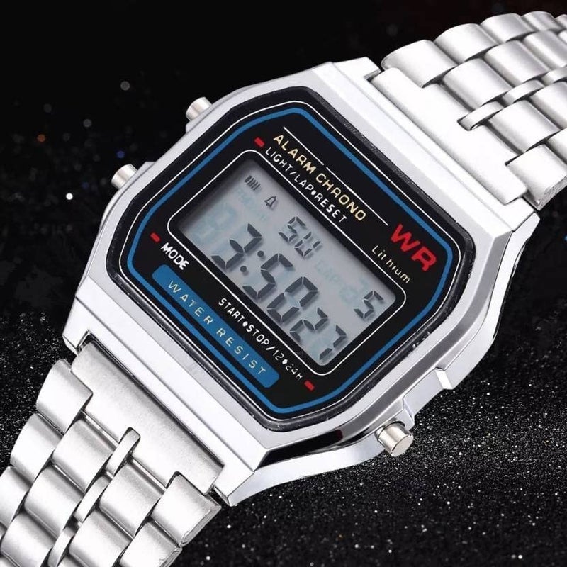 CLOUDWOOD Digital Square Dial Vintage Unisex Wrist Watch for Men Women -WCH70 (Silver) - Image 3