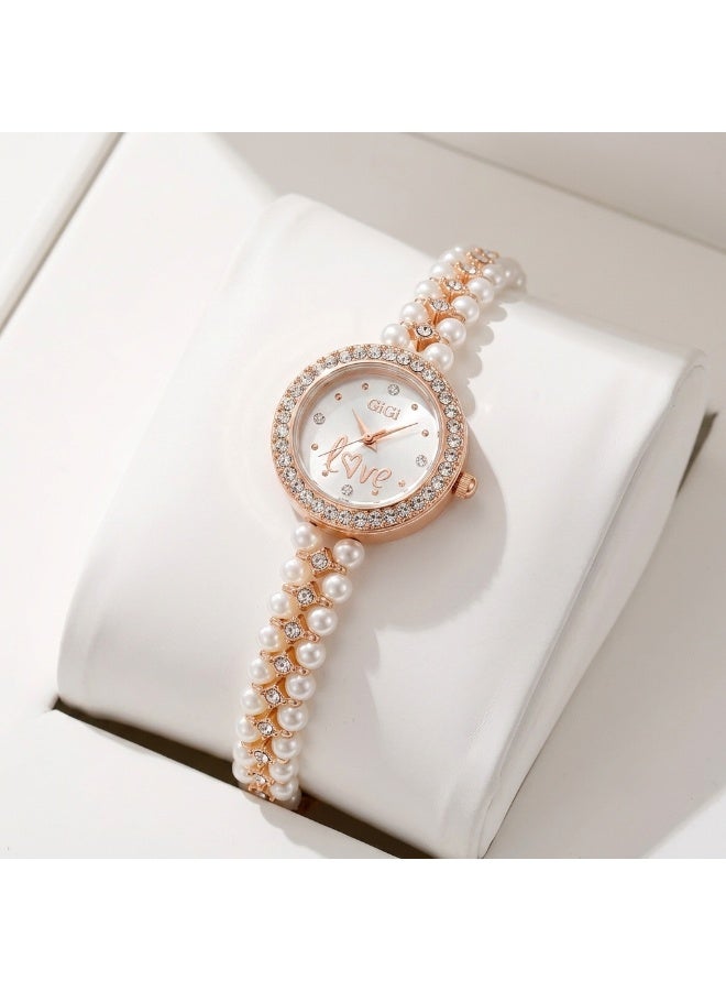 GiGi Elegant women's watch featuring a faux-pearl bracelet accented with crystals and a precise quartz movement; a luxurious timepiece suitable for special occasions and everyday wear. - Image 1
