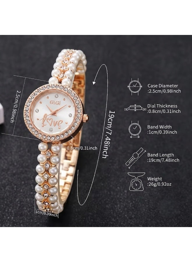 GiGi Elegant women's watch featuring a faux-pearl bracelet accented with crystals and a precise quartz movement; a luxurious timepiece suitable for special occasions and everyday wear. - Image 5