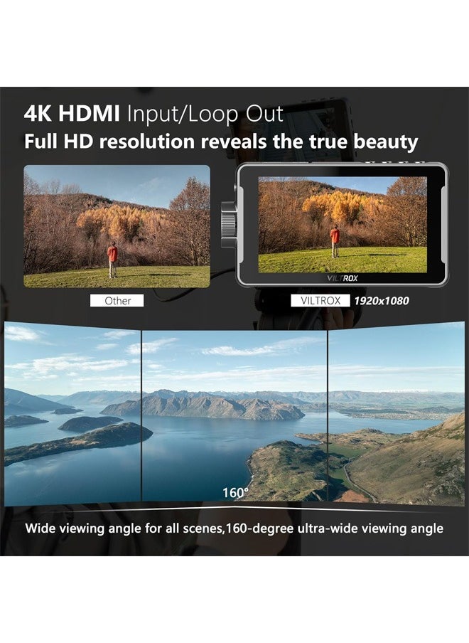 VILTROX - VILTROX 5.5 Inch 1200nits 4K 10bit HDMI Field Monitor, Touchscreen 3D LUT Portable Video Field Monitor Kit , On-Camera RGB Parade Histogram Waveform Focus Assist Monitor (DC-550 Pro) - Image 1