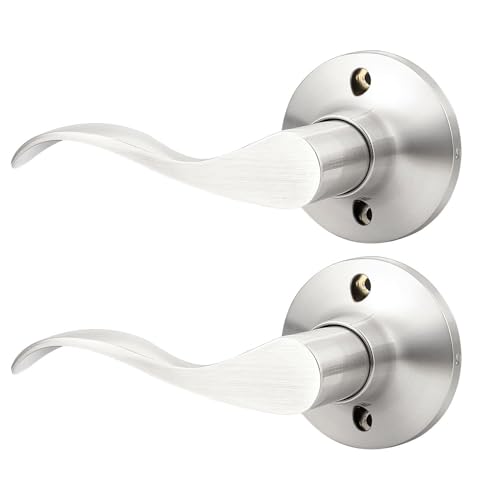 GOBEKOR 2 Pack Brushed Nickel Single Dummy Door Handles Wave Left-Handed Door Lever Non-Turning Lock Interior Closet French Door Handle - Image 1