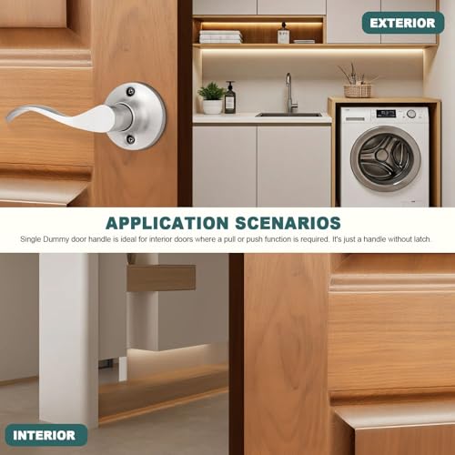 GOBEKOR 2 Pack Brushed Nickel Single Dummy Door Handles Wave Left-Handed Door Lever Non-Turning Lock Interior Closet French Door Handle - Image 4