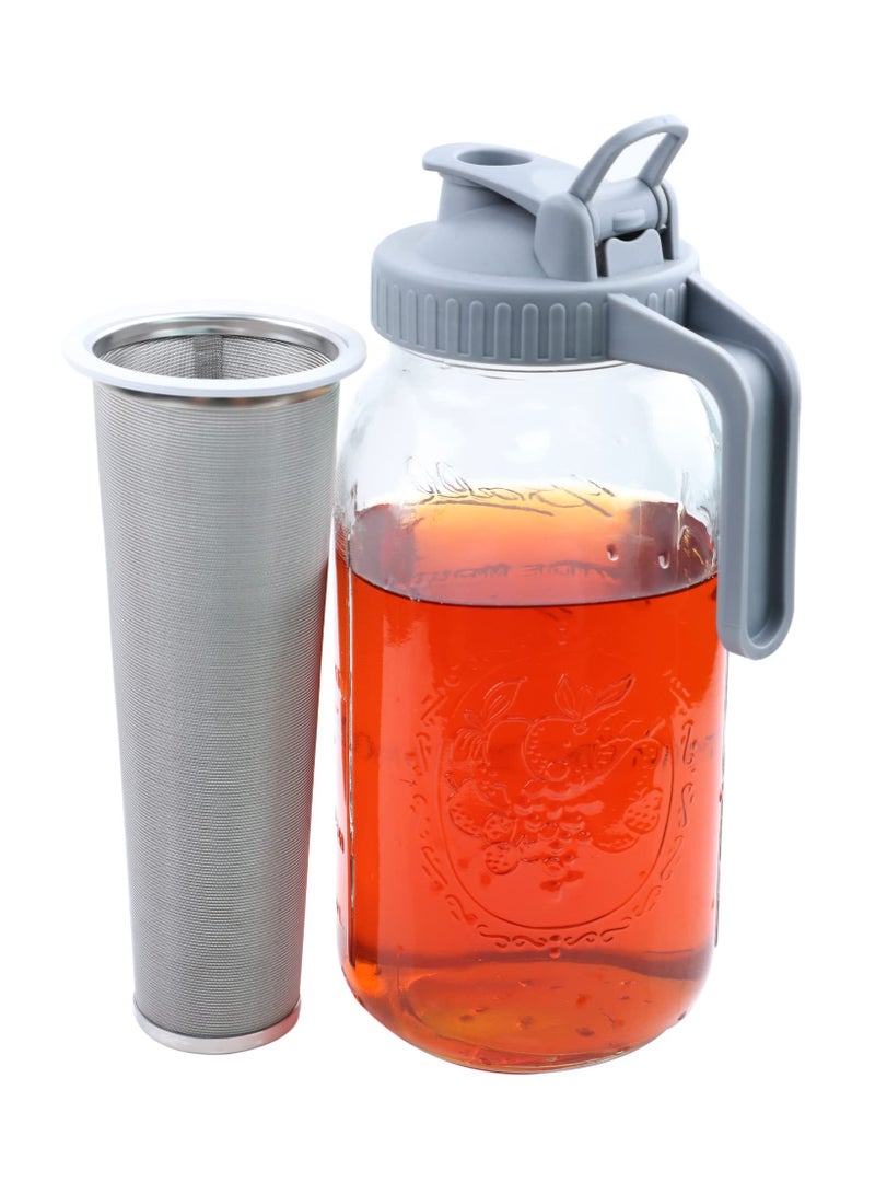 Zikra Cold Brew Coffee Maker Mason Jar,32 oz Iced Coffee Pitcher With Stainless Steel Filter,Wide Mouth Cold Brew Pitcher for Iced Coffee, Lemonade, Ice Tea, Fruit Drinks(Grey) - Image 1