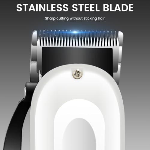 Hatteker HT-6112 Professional Hair Clipper Digital Display with Stainless Steel Blade, Fine Adjustment Gear, LED Display, USB Charging, 4 guide combs Taper Lever, 240 Min Runtime, White - Image 5