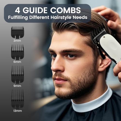 Hatteker HT-6112 Professional Hair Clipper Digital Display with Stainless Steel Blade, Fine Adjustment Gear, LED Display, USB Charging, 4 guide combs Taper Lever, 240 Min Runtime, White - Image 4