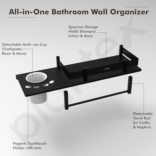 Plantex Bathroom Stainless Steel Organizer/3in1Bathroom Accessories Set Stainless Steel/Rack/Towel Hanger/Tumbler Holder/Multipurpose Bathroom Racks and Shelves (15 x 6 Inches-Matt Black) - Image 2