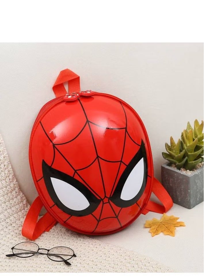Nursery bag for children with a 3D print of Spider-Man's head, with a large main zipper, a padded back, a padded shield, and a metal zipper.  - Image 4