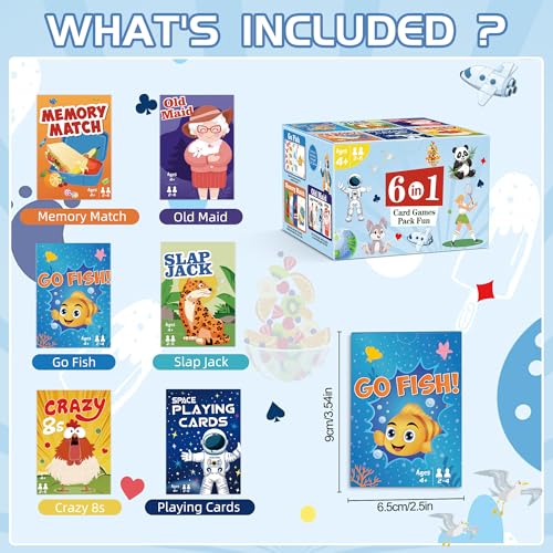 Timenued Card Games6 DecksGo FishOld MaidCrazy 8sMemory MatchSlap JackSpace Playing CardsFun Game Cards for Kids Toddlers and AdultsFamily Party Table Games Stocking Stuffers Gifts for Kids - Image 5