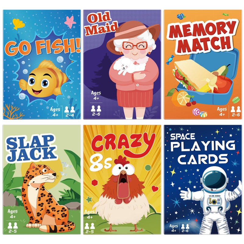 Timenued Card Games6 DecksGo FishOld MaidCrazy 8sMemory MatchSlap JackSpace Playing CardsFun Game Cards for Kids Toddlers and AdultsFamily Party Table Games Stocking Stuffers Gifts for Kids - Image 3