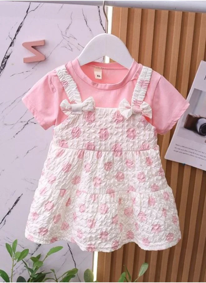 YUNIQEE Pink A-Line Crew Neck Printed Dress