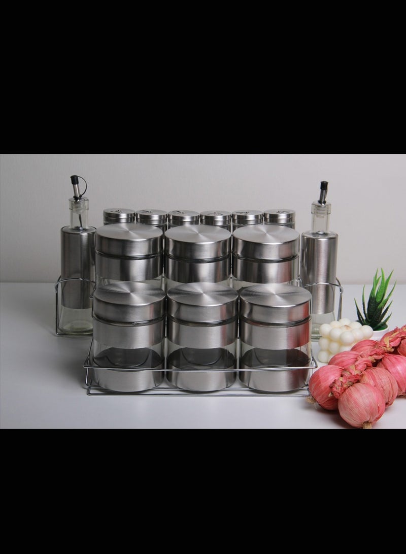 A set of spices and oil containers made of glass coated with stainless steel - Image 1