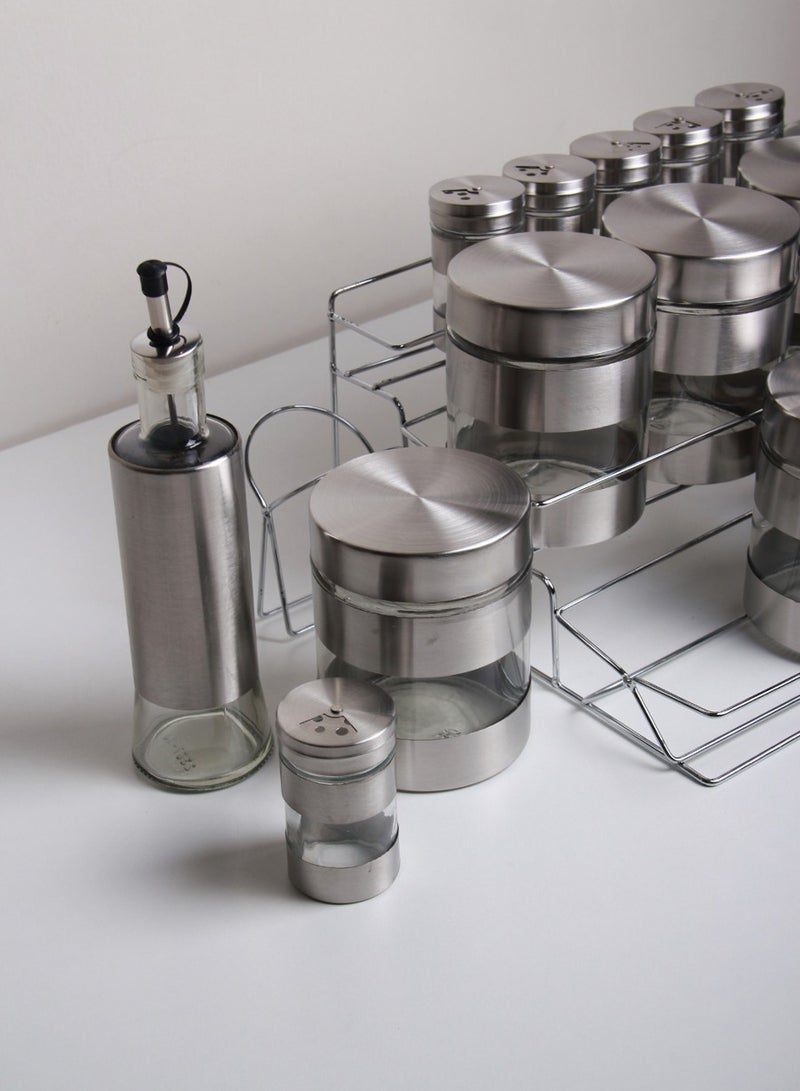 A set of spices and oil containers made of glass coated with stainless steel - Image 4