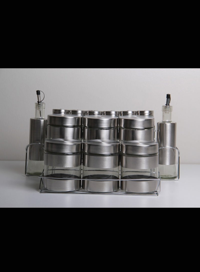 A set of spices and oil containers made of glass coated with stainless steel - Image 2