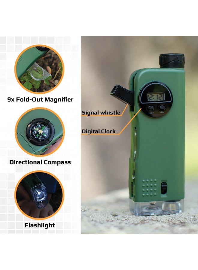 Carson Carson X-Scope Kids 7 Function Multi Purpose Optical Pocket Tool with 30x Microscope, 8x Telescope, 9x Fold-Out Magnifier, Flashlight, Signal Whistle, Directional Compass and Digital Clock (CP-11)  - Image 2