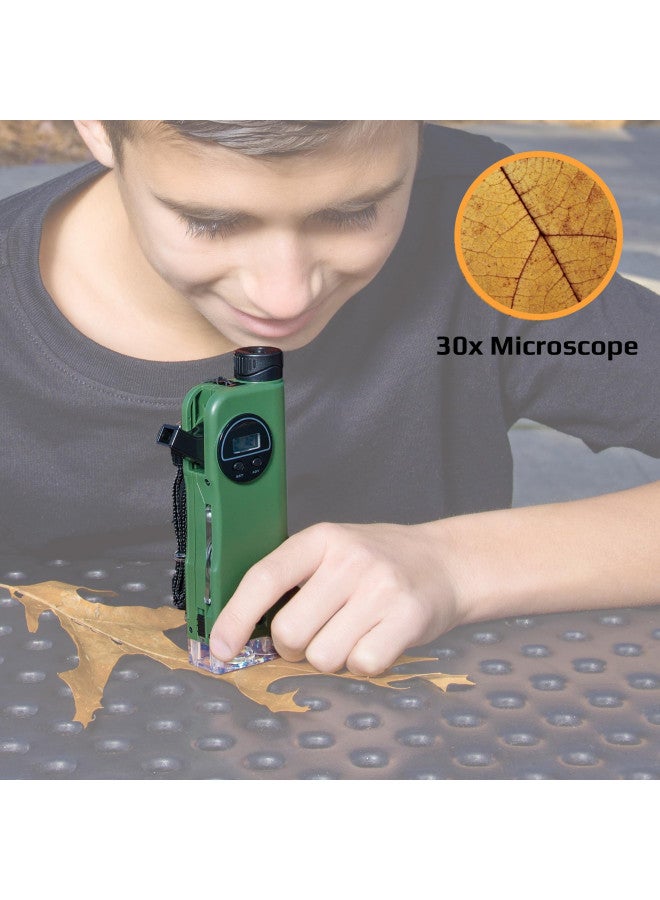 Carson Carson X-Scope Kids 7 Function Multi Purpose Optical Pocket Tool with 30x Microscope, 8x Telescope, 9x Fold-Out Magnifier, Flashlight, Signal Whistle, Directional Compass and Digital Clock (CP-11)  - Image 3