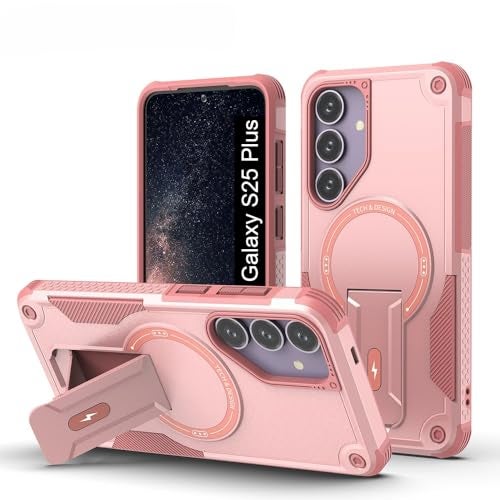 US LITE Back Cover for Samsung Galaxy S25 Plus with Portable Kickstand | Mag-Safe Compatible Magnetic Case | Shockproof Military Grade Protection | Extreme Protection Phone Cover – Pink - Image 1