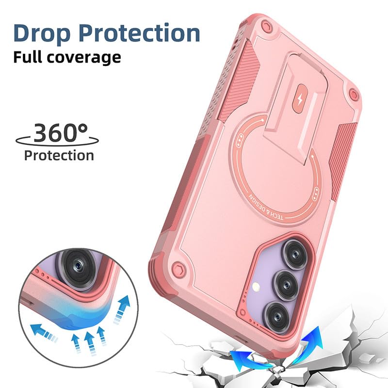 US LITE Back Cover for Samsung Galaxy S25 Plus with Portable Kickstand | Mag-Safe Compatible Magnetic Case | Shockproof Military Grade Protection | Extreme Protection Phone Cover – Pink - Image 3