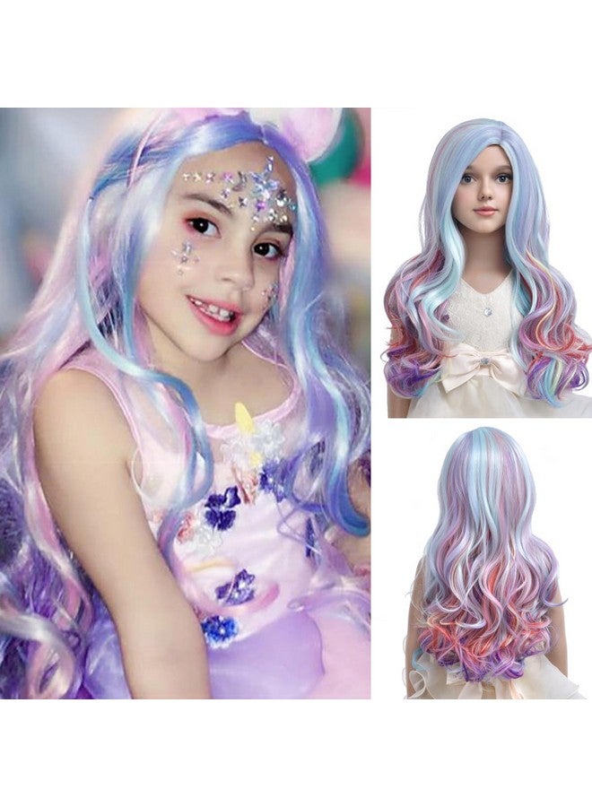 MAGQOO Child Kids Rainbow Wig Side Part Long Curly Wavy Wig Multicolor Hair Wigs Cosplay Costume Party Wigs - Image 2