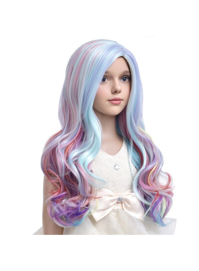 MAGQOO Child Kids Rainbow Wig Side Part Long Curly Wavy Wig Multicolor Hair Wigs Cosplay Costume Party Wigs - Image 4