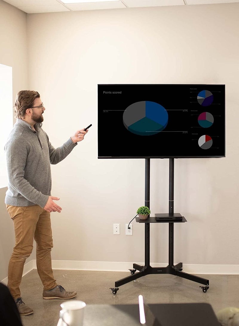 Black Rolling TV Cart for 32" to 65" Screens: Mobile Stand with Wheels for LCD, LED, and Plasma Panels (Model STAND-TV03E) - Image 5