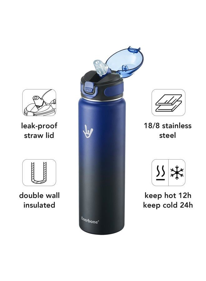Enerbone Insulated Water Bottle, 32 oz Stainless Steel Water Bottles with Carrying Strap, Double-Wall Vacuum Insulation Thermos, Leakproof Sports Bottle with Straw, Keep Drinks Hot or Cold for Hours - Image 2