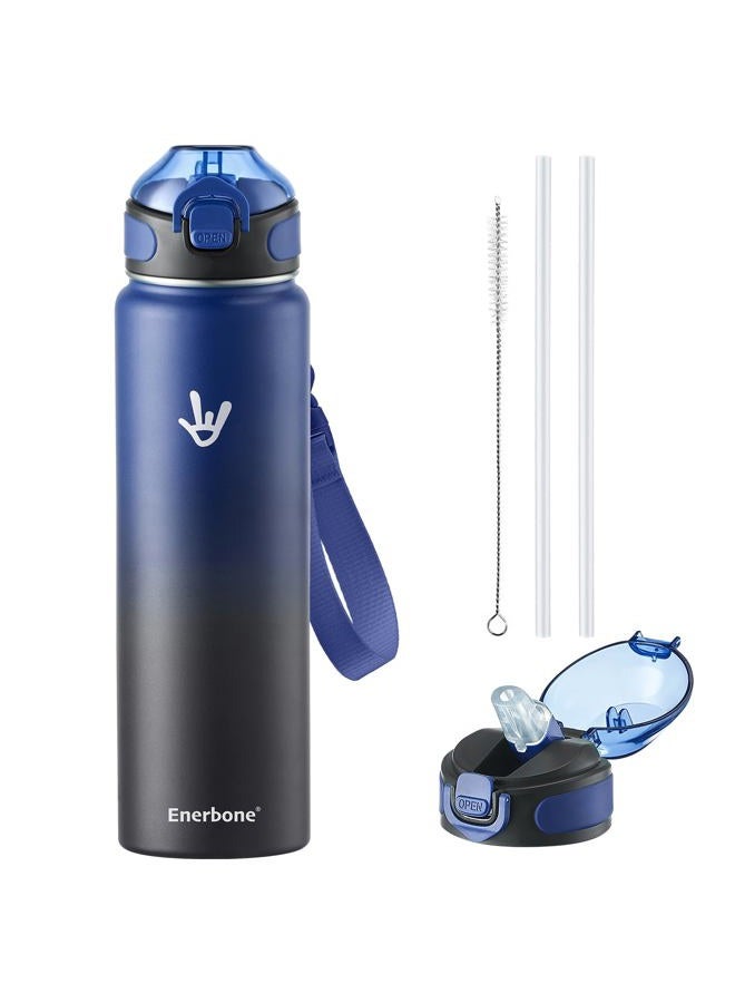 Enerbone Insulated Water Bottle, 32 oz Stainless Steel Water Bottles with Carrying Strap, Double-Wall Vacuum Insulation Thermos, Leakproof Sports Bottle with Straw, Keep Drinks Hot or Cold for Hours - Image 1