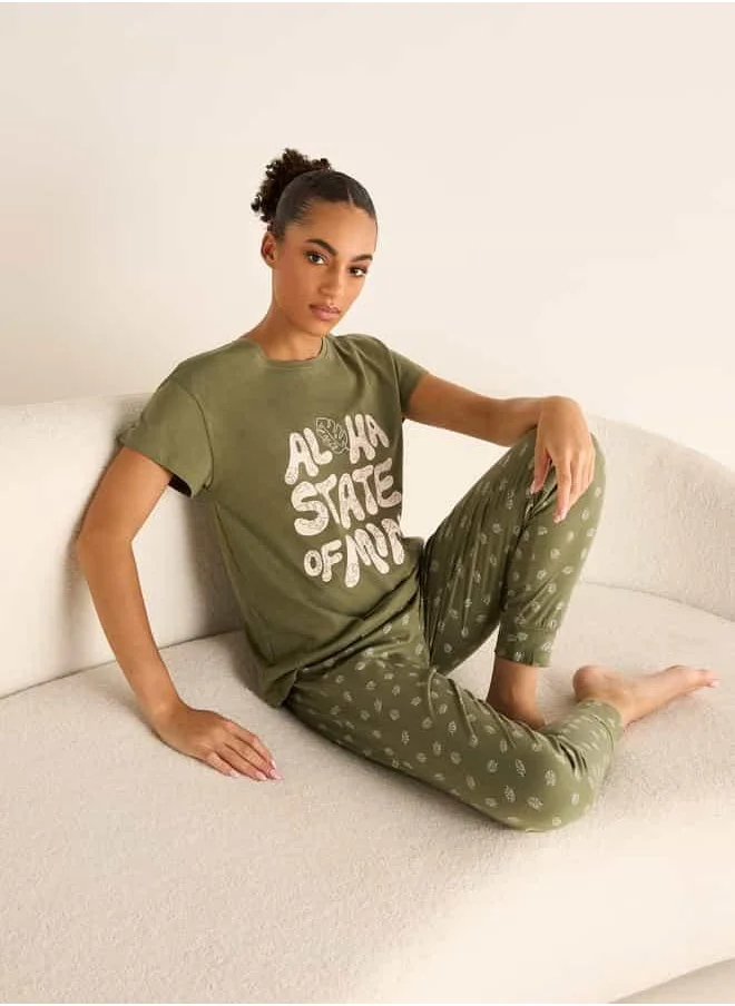 فاف Printed Round Neck T-shirt and Pyjama Set