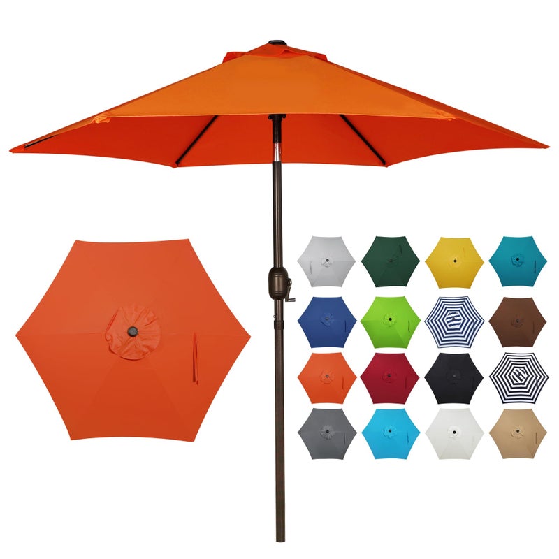 Blissun 7.5 ft Patio Umbrella, Yard Umbrella Push Button Tilt Crank, Orange - Image 1